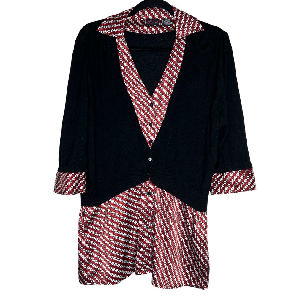 Torrid Red/Black 3/4 Sleeve Cardigan Blouse Size 1